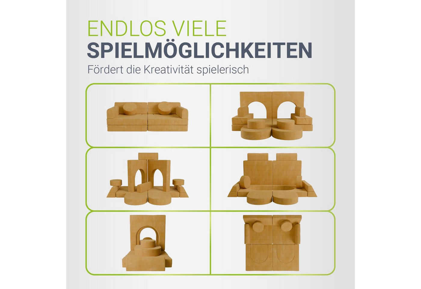 Juskys Kindersofa Kayo, 12 Teile, Modulares Spielsofa, Waschbare Cord-Bezüge, 12-teiliges Set mit Kissen – Bild 4 von 5