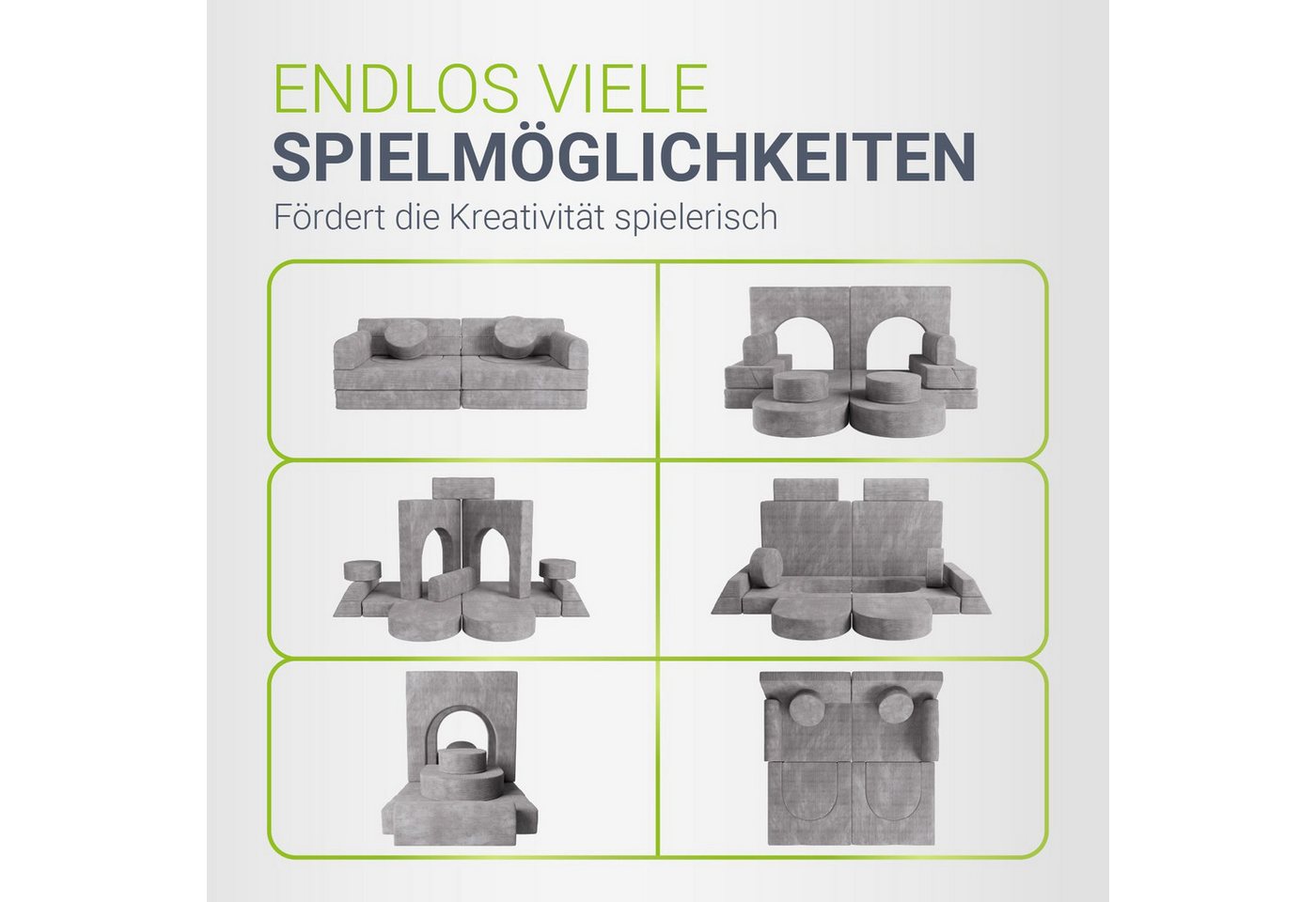 Juskys Kindersofa Kayo, 12 Teile, Modulares Spielsofa, Waschbare Cord-Bezüge, 12-teiliges Set mit Kissen – Bild 4 von 5