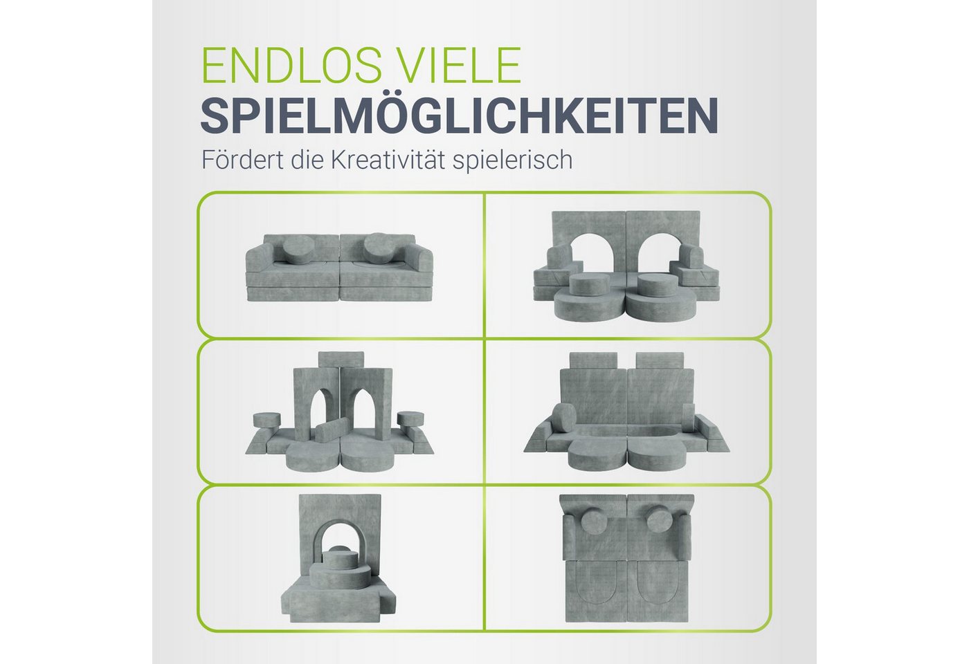 Juskys Kindersofa Kayo, 12 Teile, Modulares Spielsofa, Waschbare Cord-Bezüge, 12-teiliges Set mit Kissen – Bild 4 von 5