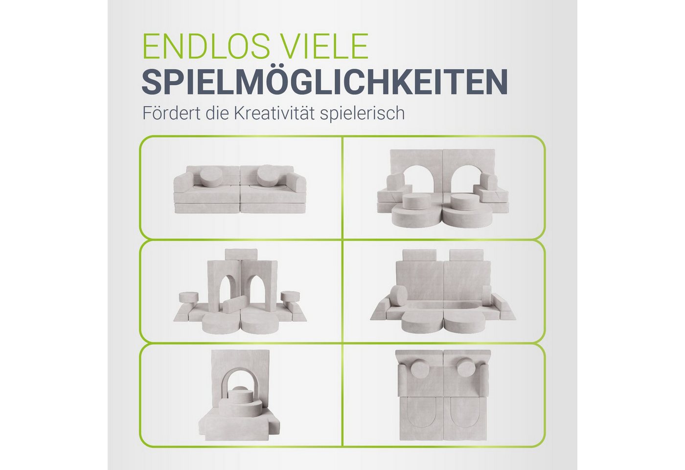 Juskys Kindersofa Kayo, 12 Teile, Modulares Spielsofa, Waschbare Cord-Bezüge, 12-teiliges Set mit Kissen – Bild 4 von 5