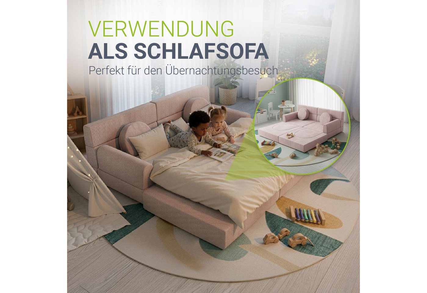 Juskys Kindersofa Kayo, 12 Teile, Modulares Spielsofa, Waschbare Cord-Bezüge, 12-teiliges Set mit Kissen – Bild 2 von 5