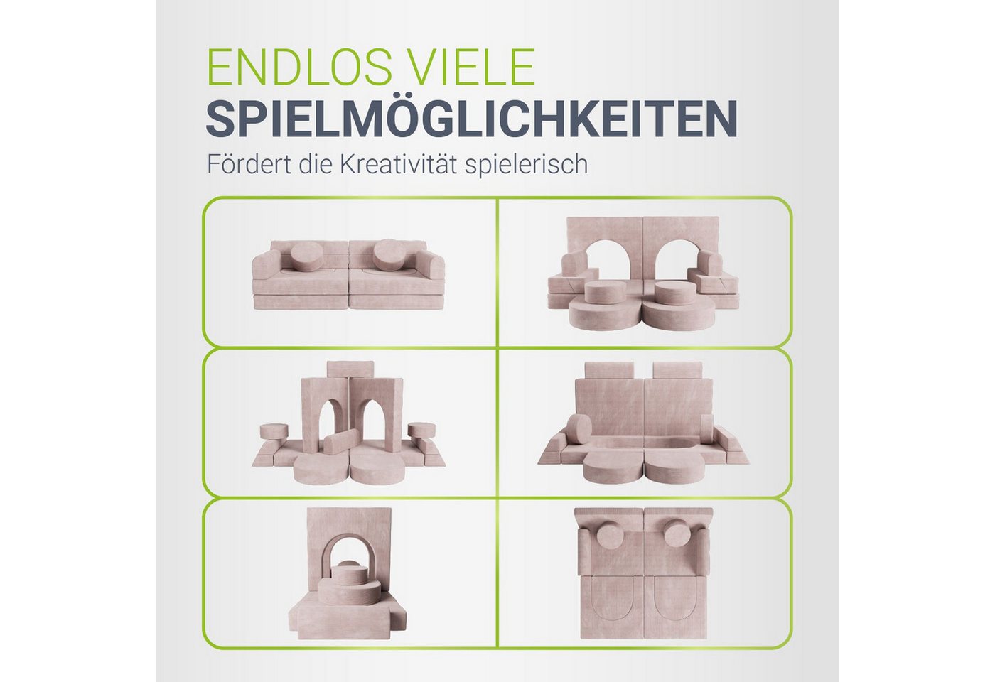 Juskys Kindersofa Kayo, 12 Teile, Modulares Spielsofa, Waschbare Cord-Bezüge, 12-teiliges Set mit Kissen – Bild 4 von 5