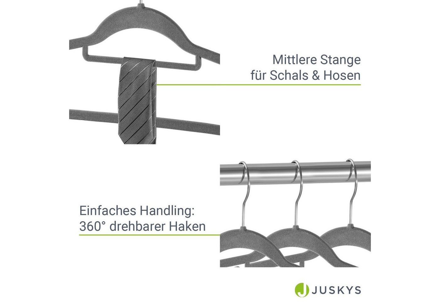 Juskys Kleiderbügel, (30-tlg), Set, schmale Samt Bügel, rutschfest, Kleiderhaken drehbar – Bild 5 von 5