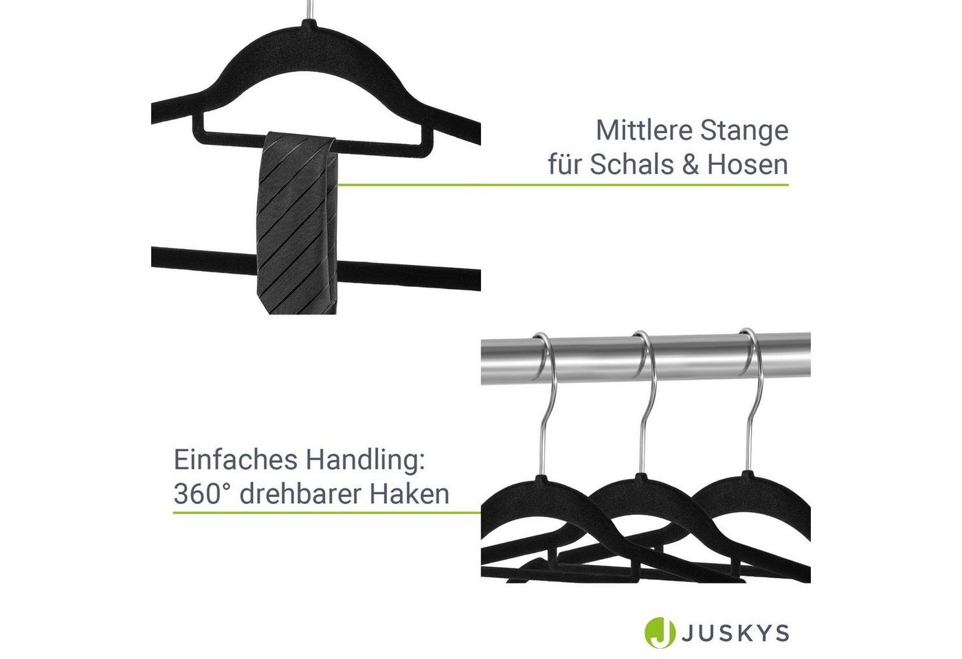 Juskys Kleiderbügel, (30-tlg), Set, schmale Samt Bügel, rutschfest, Kleiderhaken drehbar – Bild 5 von 5