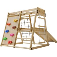 Juskys Klettergerüst Mini, für Kinder, Holz, Indoor Spielplatz klappbar, Rutsche & Kletterwand