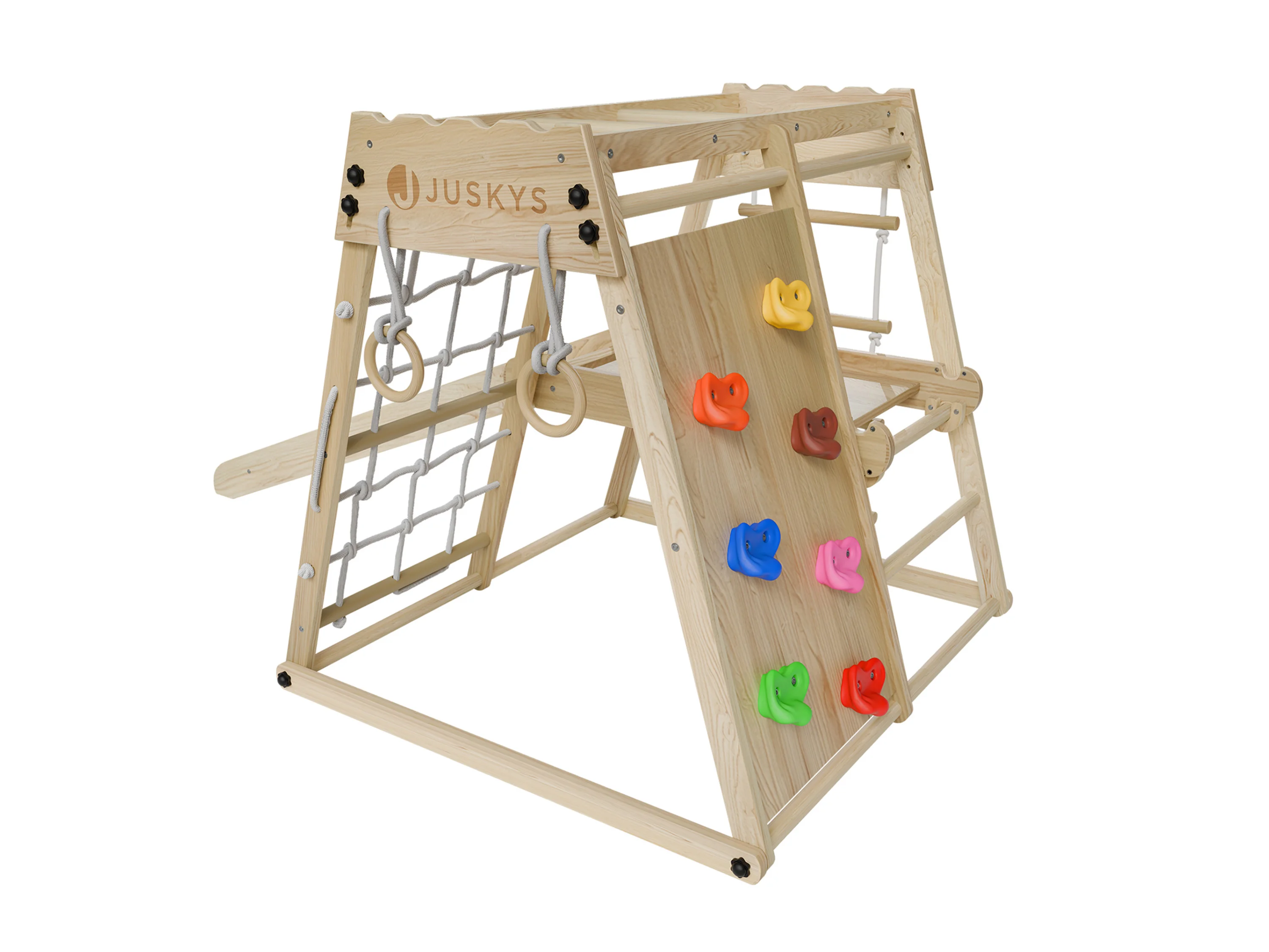 Juskys Klettergerüst Mini, für Kinder, Holz, Indoor Spielplatz klappbar, Rutsche & Kletterwand – Bild 3 von 4