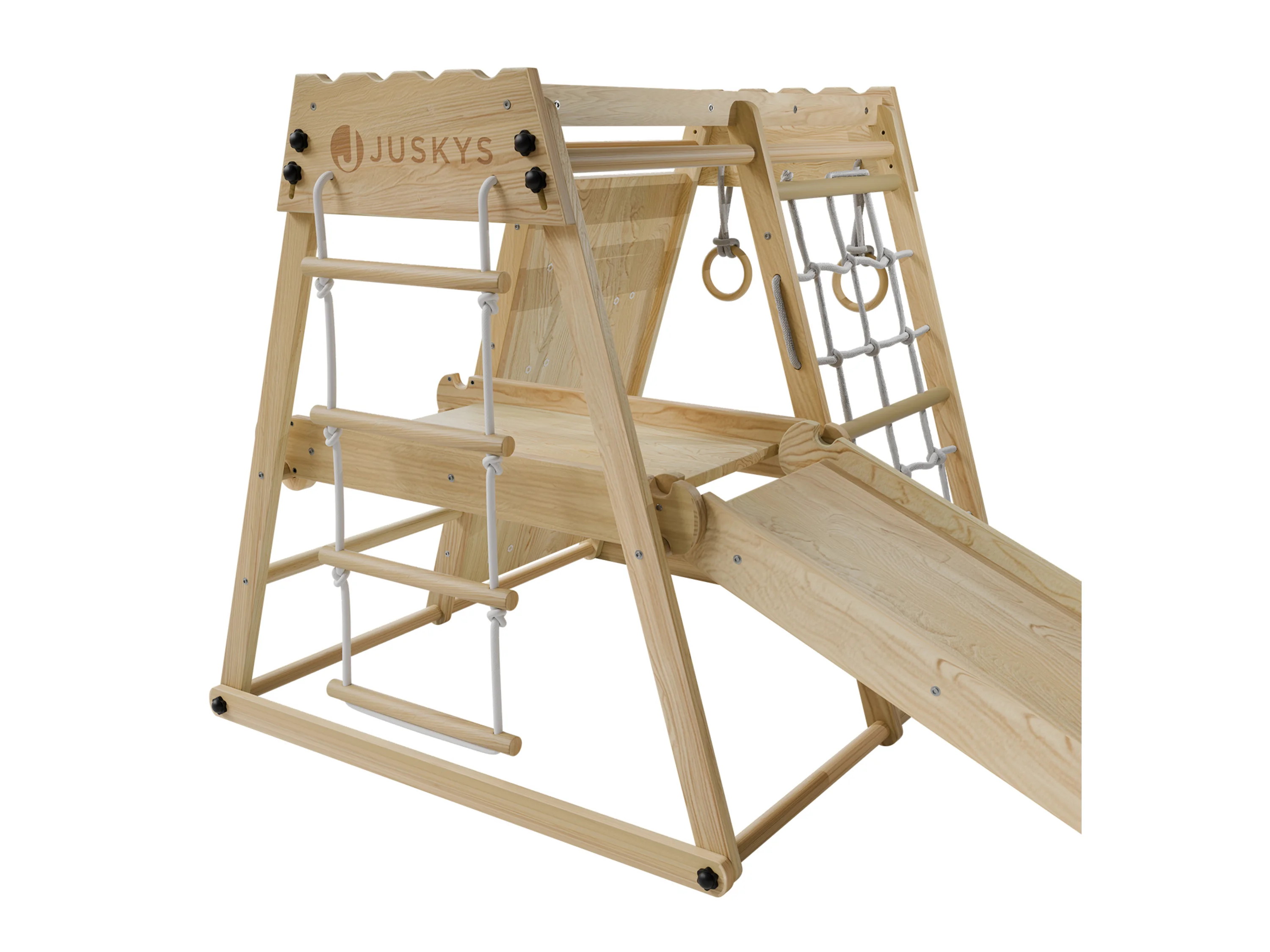 Juskys Klettergerüst Mini, für Kinder, Holz, Indoor Spielplatz klappbar, Rutsche & Kletterwand – Bild 4 von 4