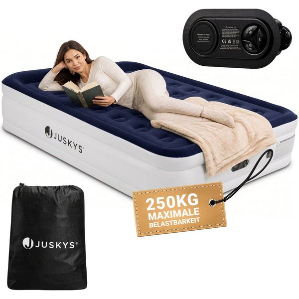 Juskys Luftmatratze Sapri L, Doppel-Luftbett, selbstaufblasend, wasserdicht, inkl. Pumpe, Tasche