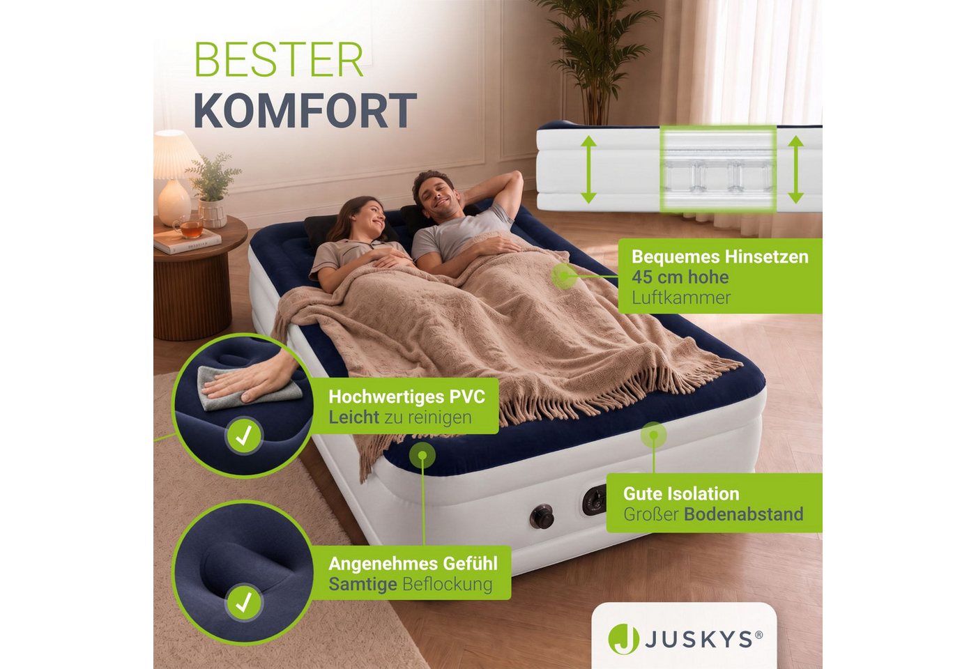 Juskys Luftmatratze Sapri L, Doppel-Luftbett, selbstaufblasend, wasserdicht, inkl. Pumpe, Tasche – Bild 5 von 5