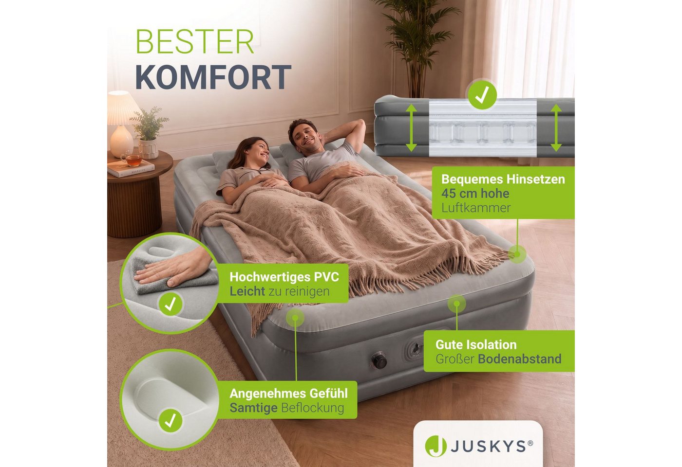 Juskys Luftmatratze Sapri, Doppel-Luftbett, selbstaufblasend, wasserdicht, inkl. Pumpe, Tasche – Bild 5 von 5
