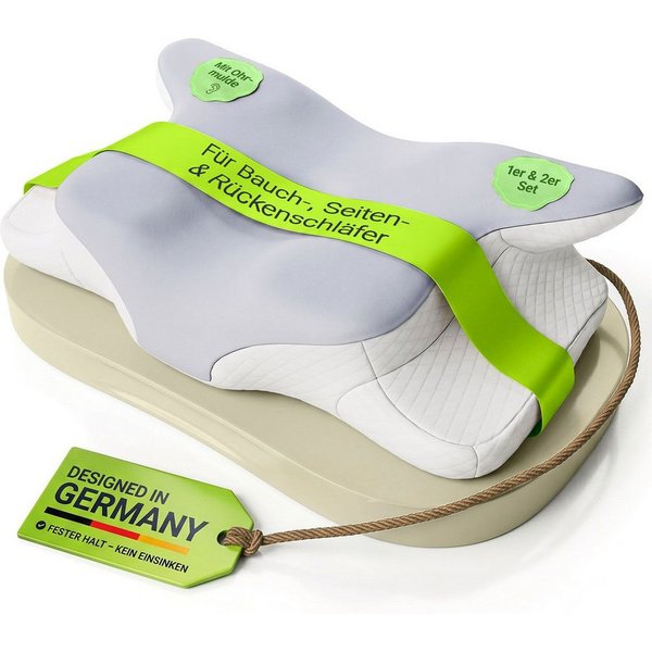 Juskys Nackenstützkissen-Set, Füllung: PU Memory Foam, Bezug: Polyester, Ergonomisch & stützend, atmungsaktiv, waschbar, formstabiles Material
