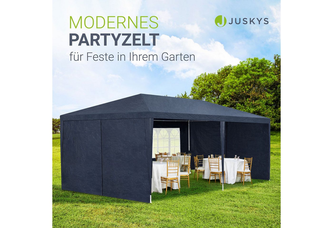 Juskys Partyzelt Partyzelt, mit 6 Seitenteilen, einfacher Aufbau, Sonnen und Sichtschutz, große Grundfläche – Bild 2 von 5