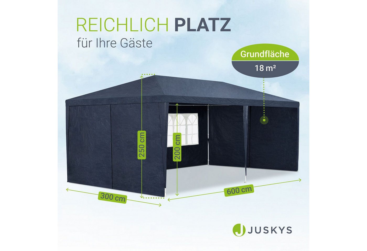 Juskys Partyzelt Partyzelt, mit 6 Seitenteilen, einfacher Aufbau, Sonnen und Sichtschutz, große Grundfläche – Bild 4 von 5