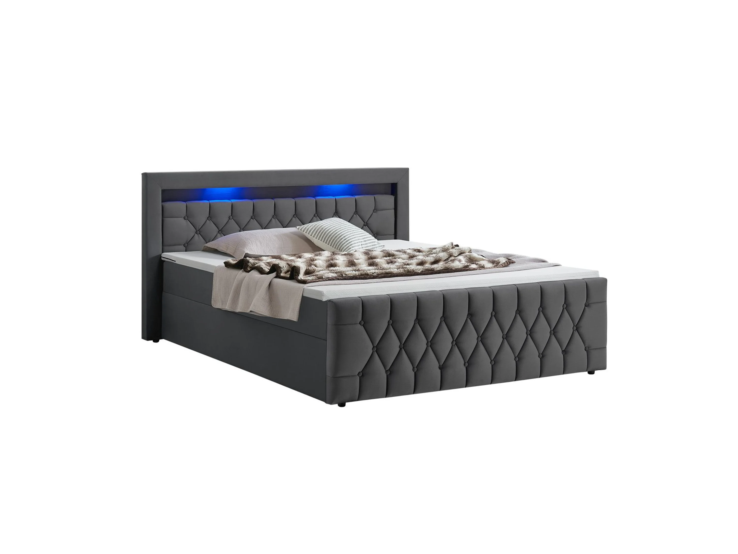 Juskys Polsterbett Leona, 180x200 cm, Boxspringbett-Optik, Samt-Bezug, LED-Licht, H4 Matratze – Bild 4 von 4
