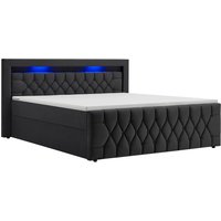 Juskys Polsterbett Leona, 180x200 cm, Boxspringbett-Optik, Samt-Bezug, LED-Licht, H4 Matratze