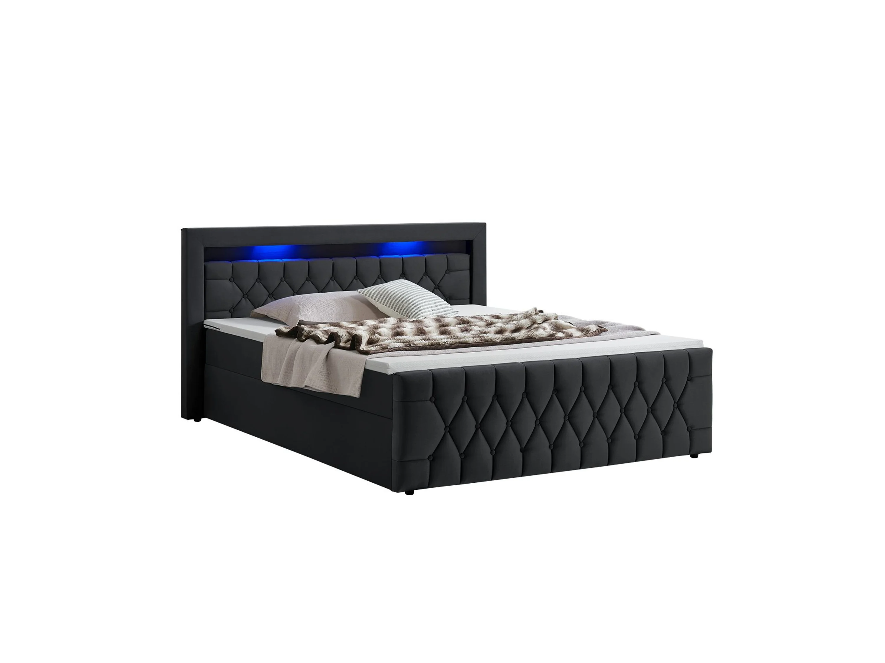 Juskys Polsterbett Leona, 140x200 cm, Boxspringbett-Optik, Samt-Bezug, LED-Licht, H4 Matratze – Bild 4 von 4