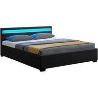 Juskys Polsterbett Lyon, 140x200 cm, ausziehbare Bettkästen, LED-Licht, gepolstertes Kopfteil