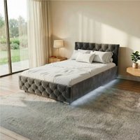 Juskys Polsterbett Nizza, Stauraum, LED Licht, Chesterfield Steppung, Samtbezug
