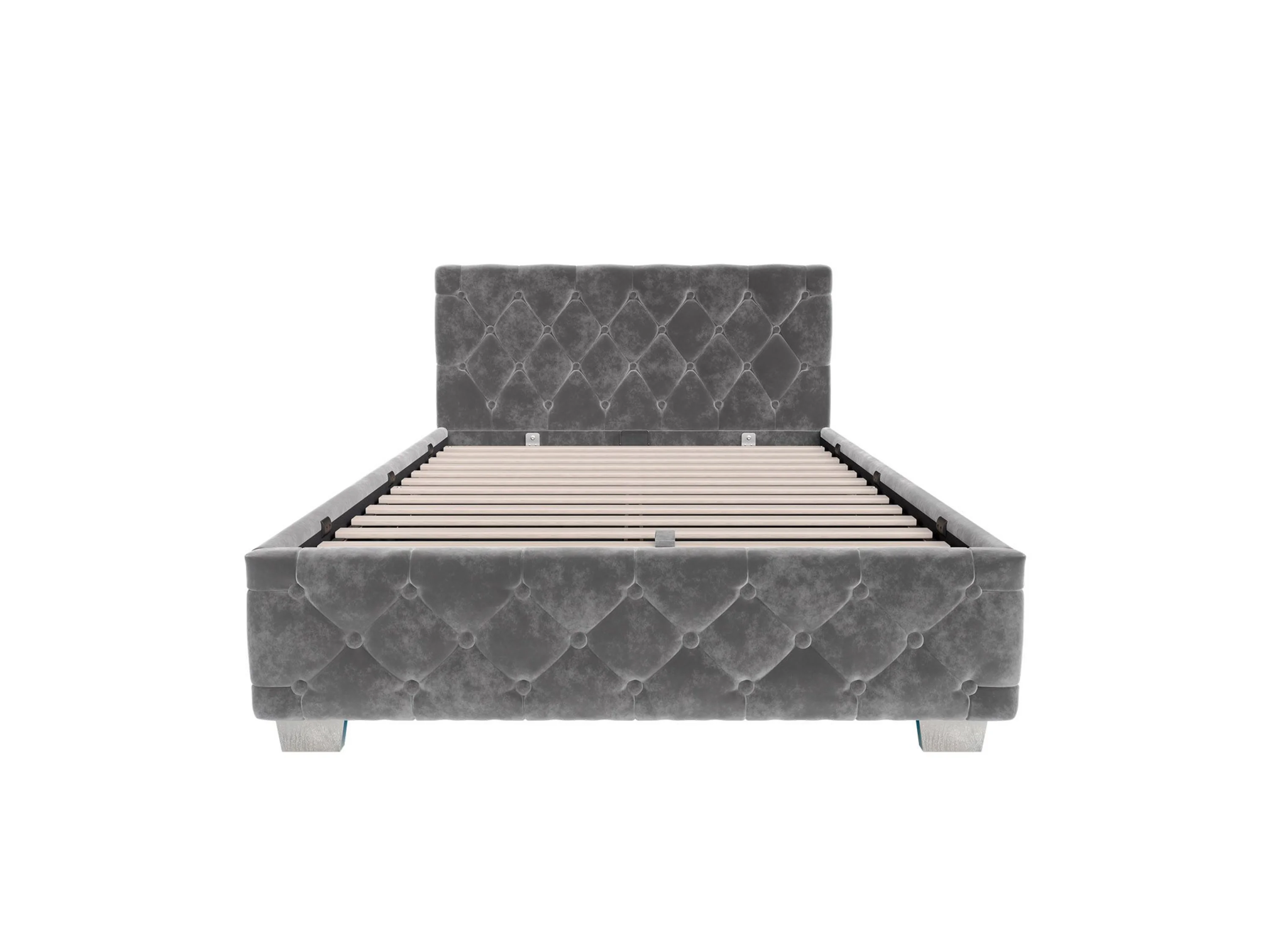 Juskys Polsterbett Nizza, Stauraum, LED Licht, Chesterfield Steppung, Samtbezug – Bild 3 von 4