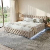 Juskys Polsterbett Nizza, Stauraum, LED Licht, Chesterfield Steppung, Samtbezug