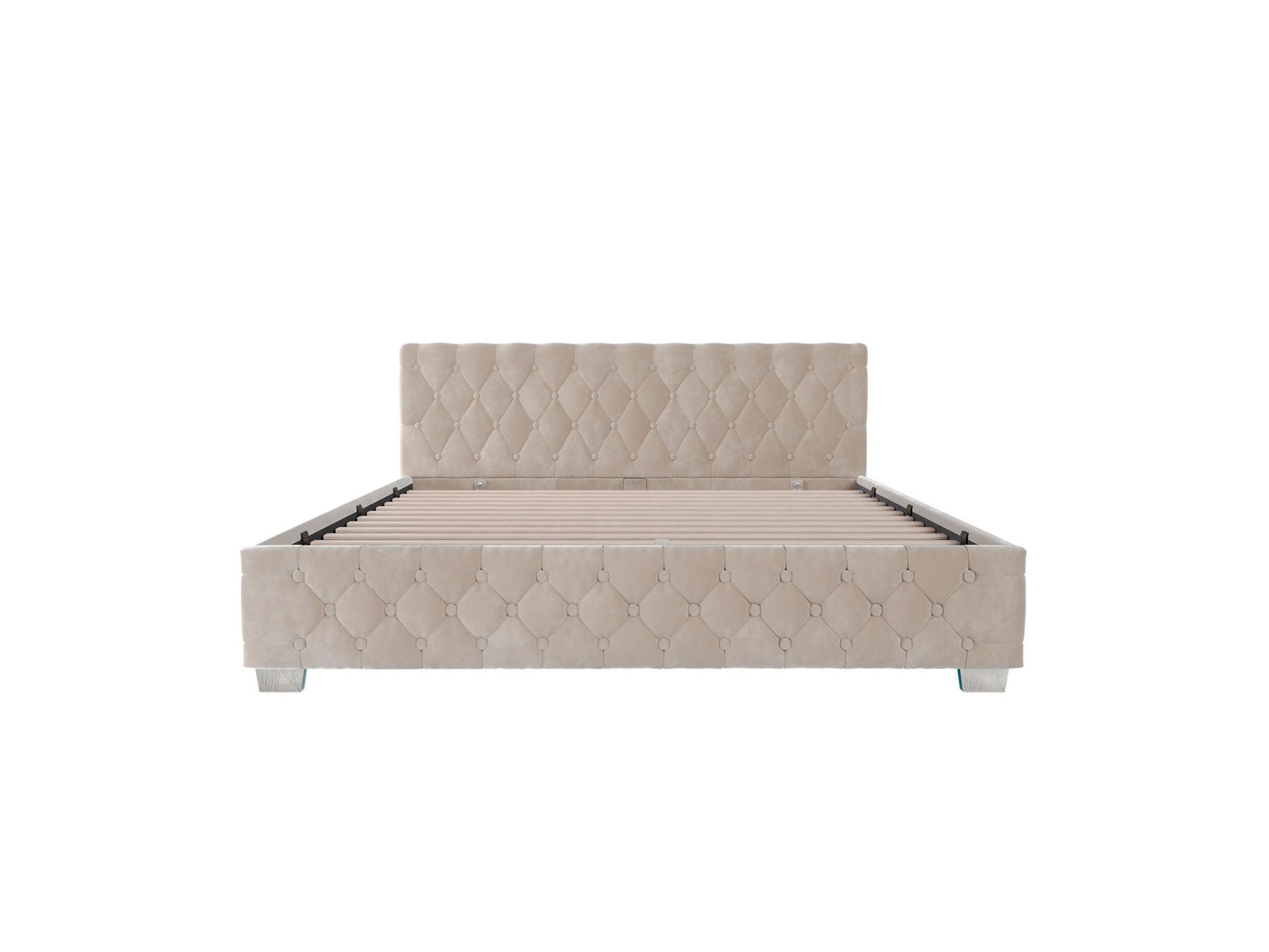 Juskys Polsterbett Nizza, Stauraum, LED Licht, Chesterfield Steppung, Samtbezug – Bild 3 von 4