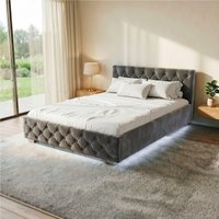Juskys Polsterbett Nizza, Stauraum, LED Licht, Chesterfield Steppung, Samtbezug