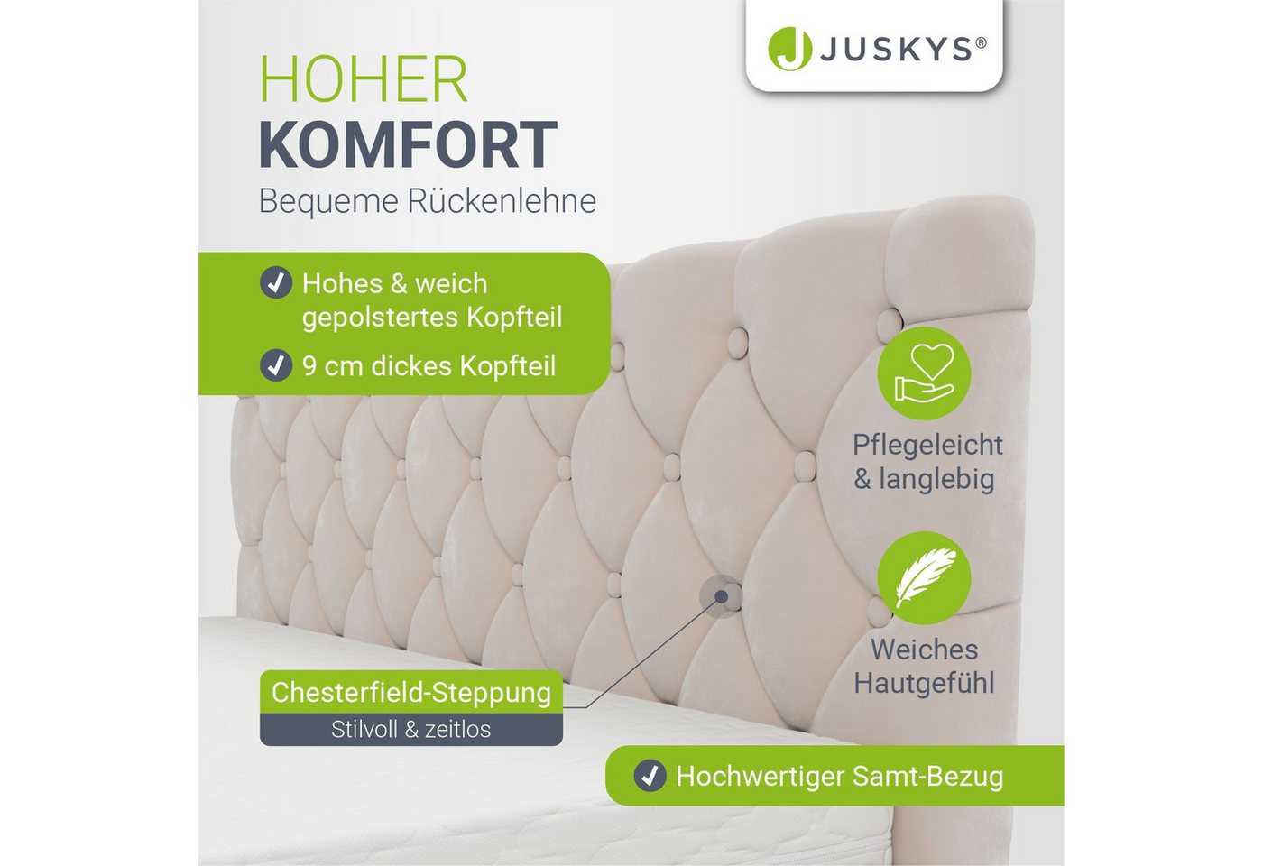 Juskys Polsterbett Nizza, 140x200 cm, LED Licht, Stauraum, Samtbezug, inkl. Matratze – Bild 5 von 5