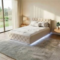 Juskys Polsterbett Nizza, Stauraum, LED Licht, Chesterfield Steppung, Samtbezug
