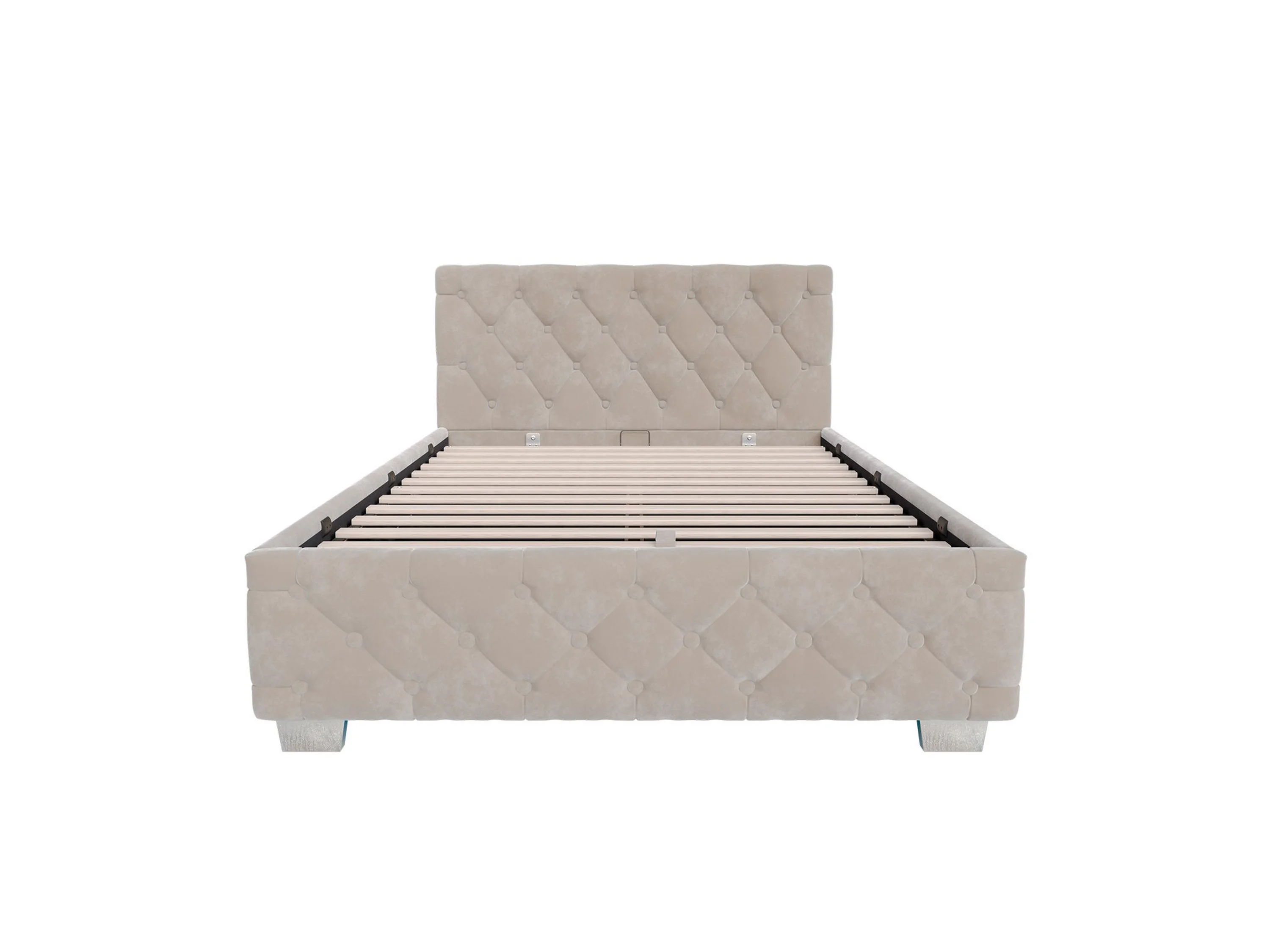Juskys Polsterbett Nizza, Stauraum, LED Licht, Chesterfield Steppung, Samtbezug – Bild 3 von 4