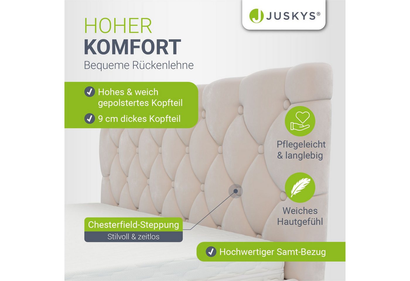 Juskys Polsterbett Nizza, 120x200 cm, LED Licht, Stauraum, Samtbezug, inkl. Matratze – Bild 5 von 5