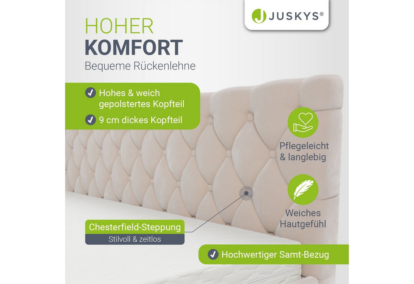 Juskys Polsterbett Nizza, 180x200 cm, LED Licht, Stauraum, Samtbezug, inkl. Matratze – Bild 5 von 5