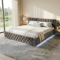 Juskys Polsterbett Nizza, Stauraum, LED Licht, Chesterfield Steppung, Samtbezug