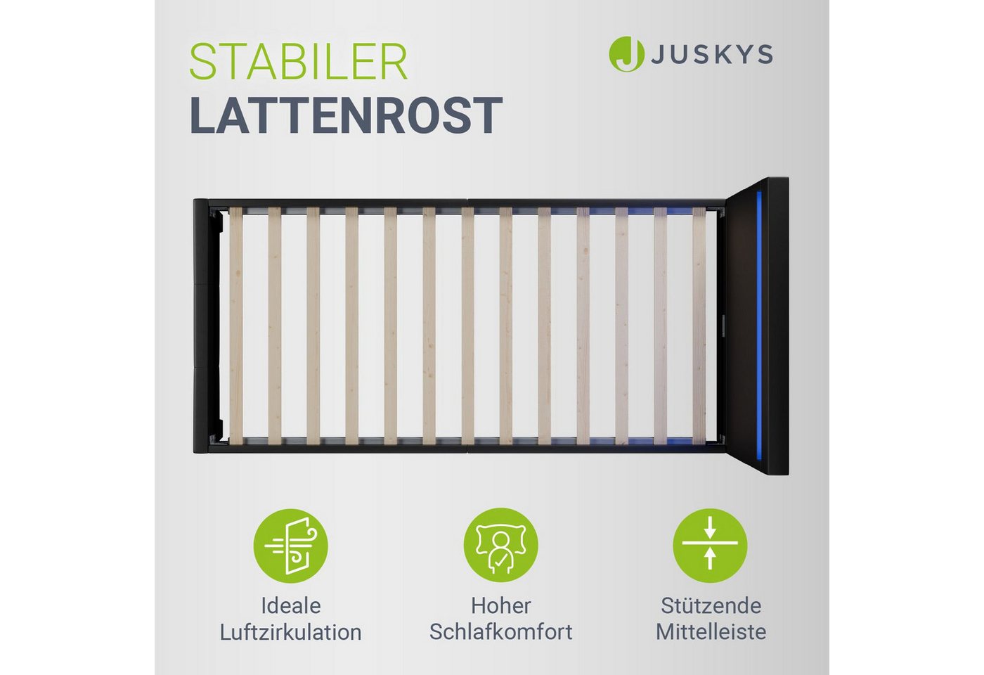 Juskys Polsterbett Paris, 90x200 cm, Kunstleder, hohes Kopfteil, robustes Bett, Lattenrost – Bild 3 von 5