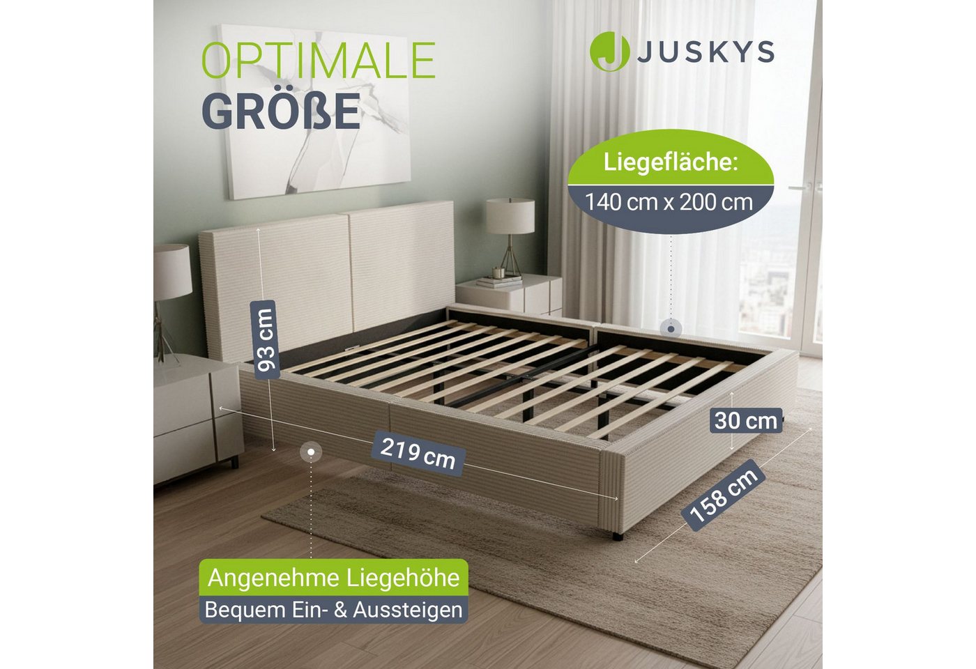 Juskys Polsterbett Salerno, Cord Design, bis 500 kg belastbar, Pflegeleicht mit Polsterung – Bild 3 von 5