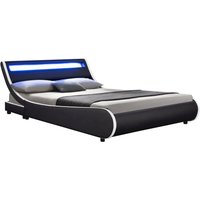 Juskys Polsterbett Valencia, 180 x 200 cm, Doppelbett mit Lattenrost, LED-Beleuchtung und Fernbedienung
