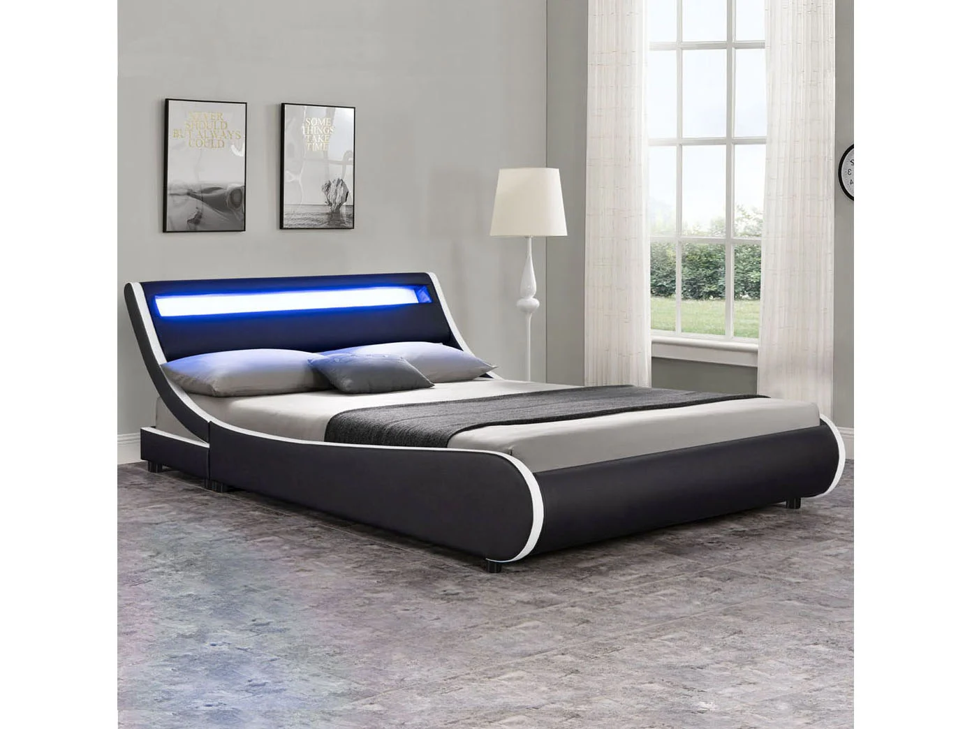 Juskys Polsterbett Valencia, 180 x 200 cm, Doppelbett mit Lattenrost, LED-Beleuchtung und Fernbedienung – Bild 2 von 4