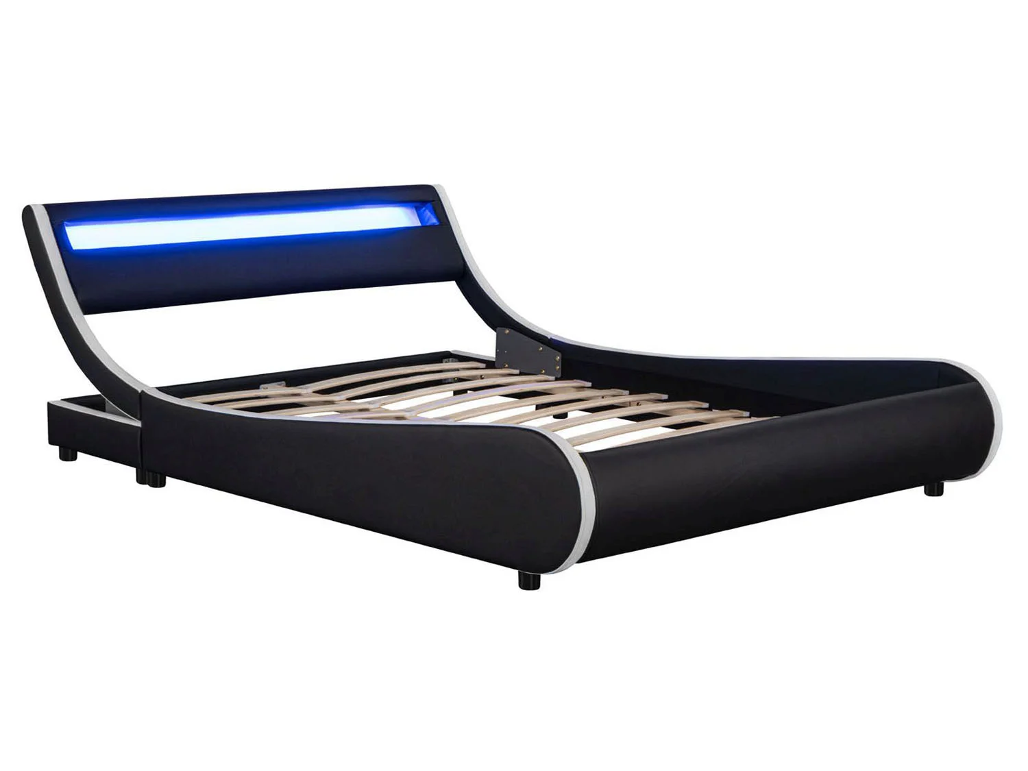 Juskys Polsterbett Valencia, 180 x 200 cm, Doppelbett mit Lattenrost, LED-Beleuchtung und Fernbedienung – Bild 3 von 4