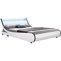 Juskys Polsterbett Valencia, 140 x 200 cm, Doppelbett mit Lattenrost, LED-Beleuchtung und Fernbedienung