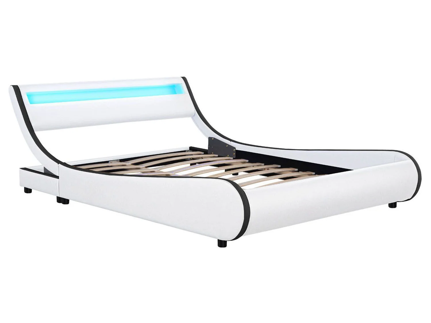 Juskys Polsterbett Valencia, 140 x 200 cm, Doppelbett mit Lattenrost, LED-Beleuchtung und Fernbedienung – Bild 4 von 4