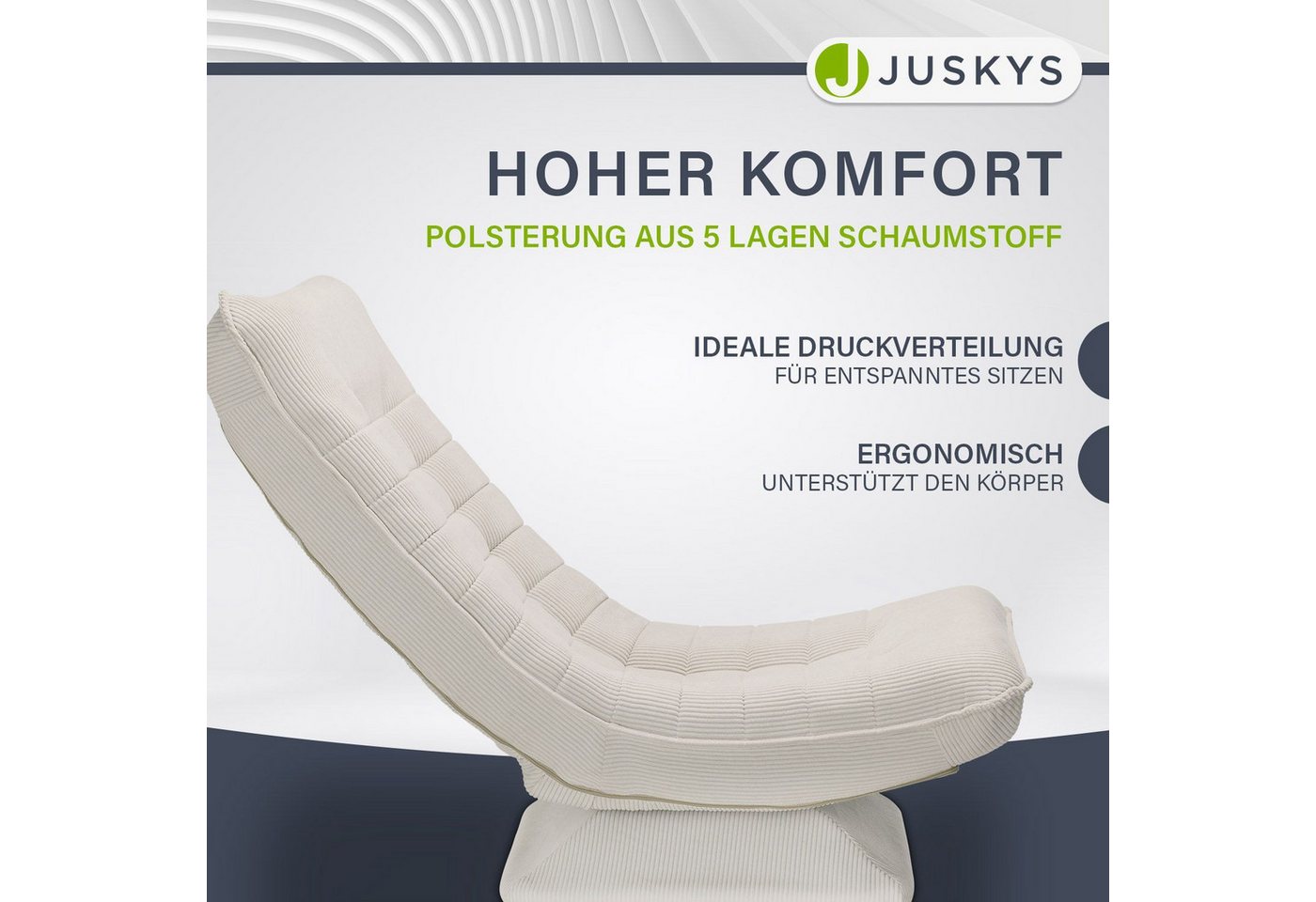 Juskys Relaxsessel Korsika, 360°-drehbar & klappbar, Cord-Bezug, ergonomisch – Bild 5 von 5