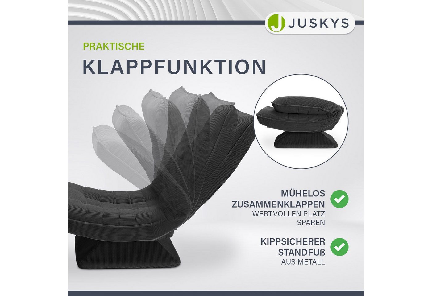 Juskys Relaxsessel Korsika, 360°-drehbar & klappbar, Cord-Bezug, ergonomisch – Bild 4 von 5