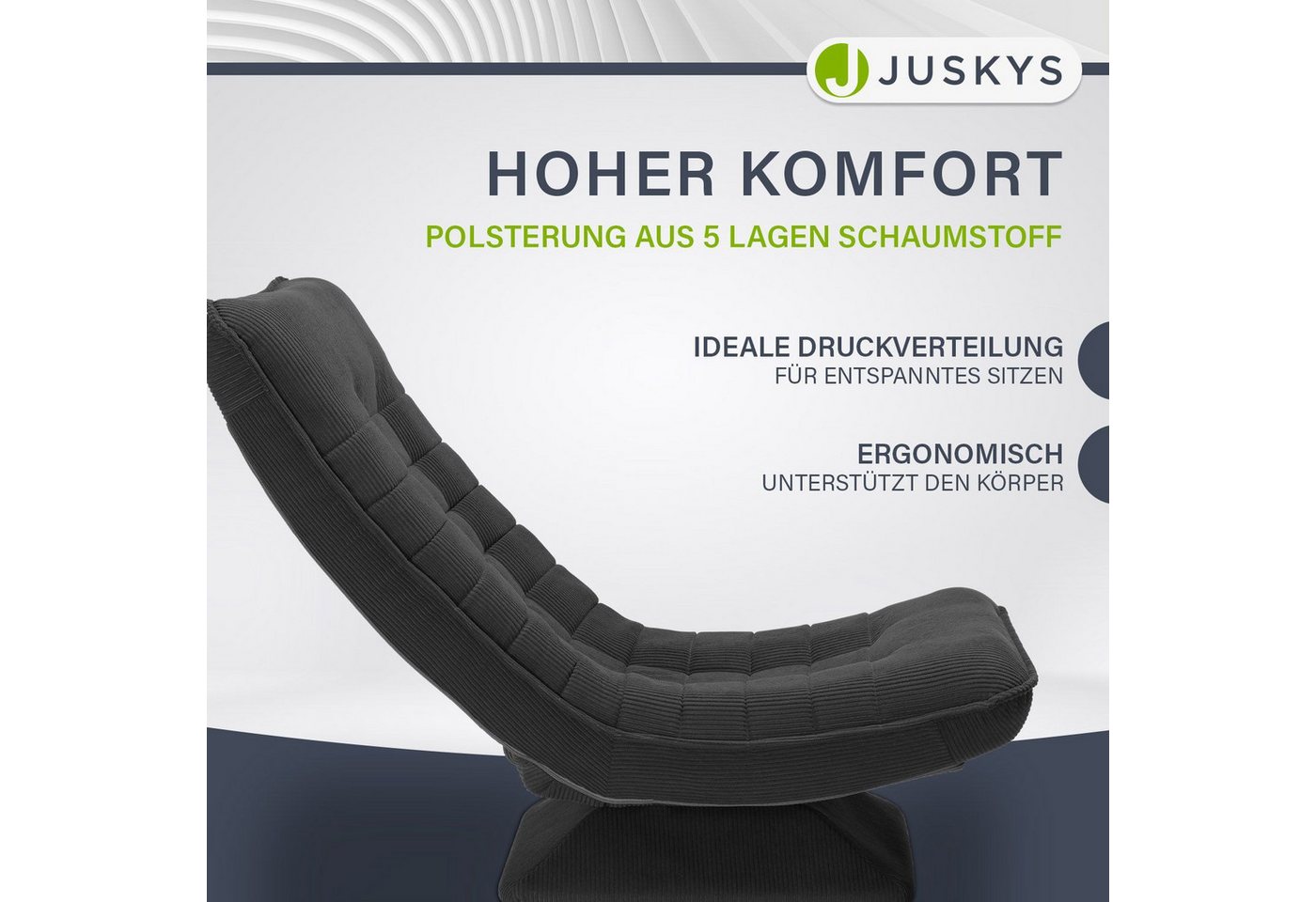 Juskys Relaxsessel Korsika, 360°-drehbar & klappbar, Cord-Bezug, ergonomisch – Bild 5 von 5