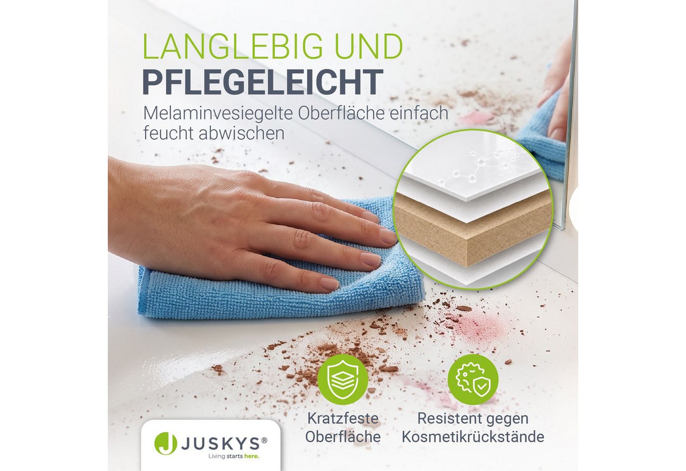 Juskys Schminktisch Lilia (1-St), LED-Beleuchtung, 3 Helligkeitsstufen, modern, 7 Schubladen, Stauraum – Bild 3 von 5