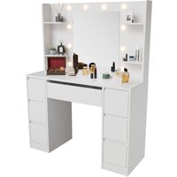 Juskys Schminktisch Malia, LED-Beleuchtung, 3 Helligkeitsstufen, modern, 7 Schubladen, Stauraum