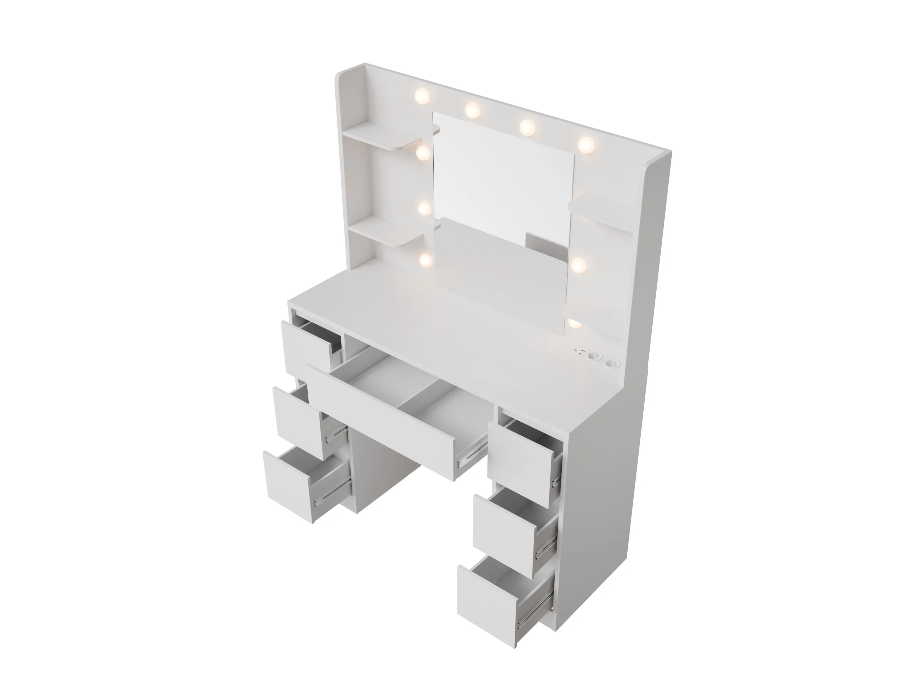 Juskys Schminktisch Malia, LED-Beleuchtung, 3 Helligkeitsstufen, modern, 7 Schubladen, Stauraum – Bild 4 von 4