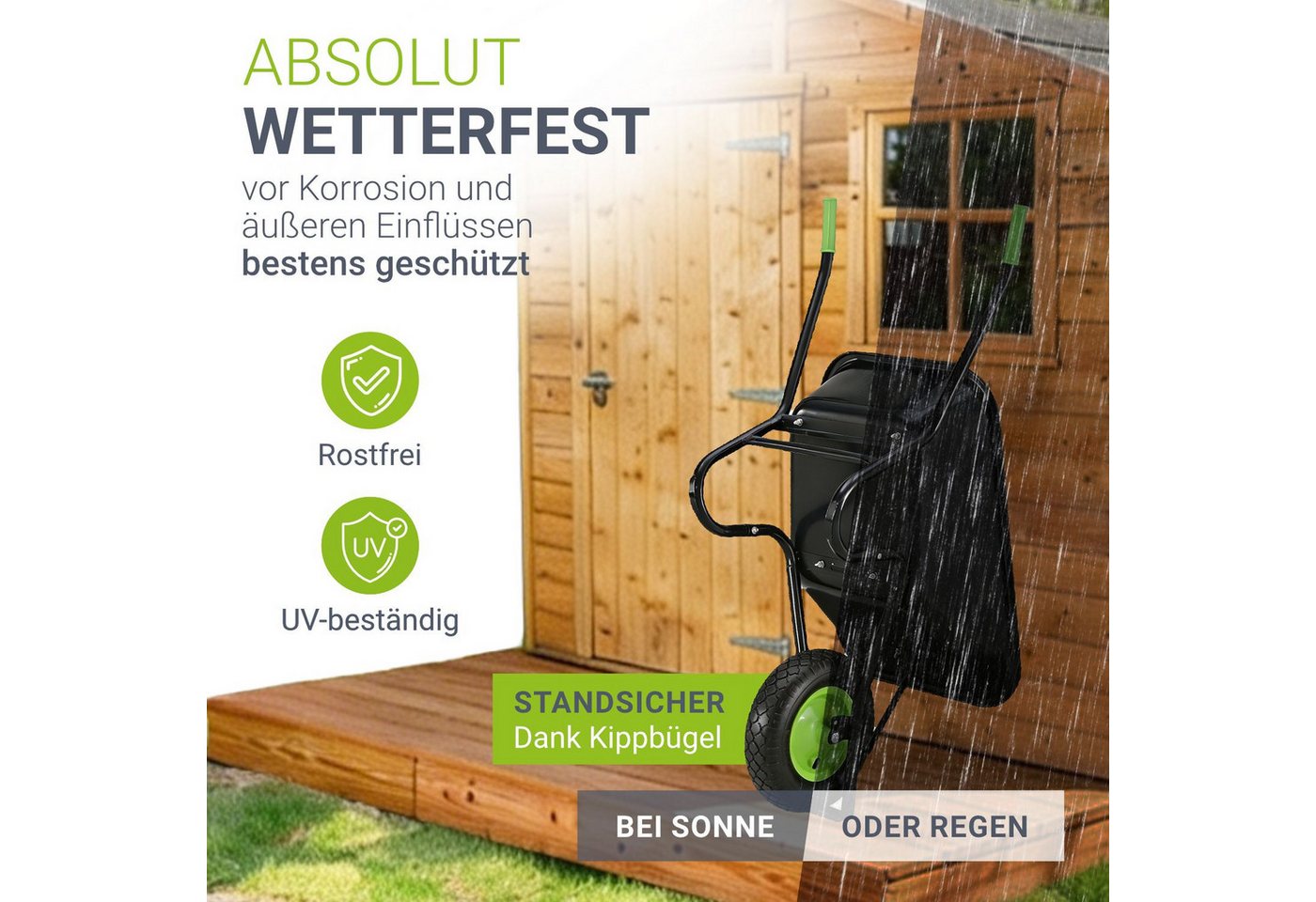 Juskys Schubkarre Garden, 100L, bis 250 kg, Luftreifen, verzinkte Wanne, inkl. Handschuhe – Bild 5 von 5