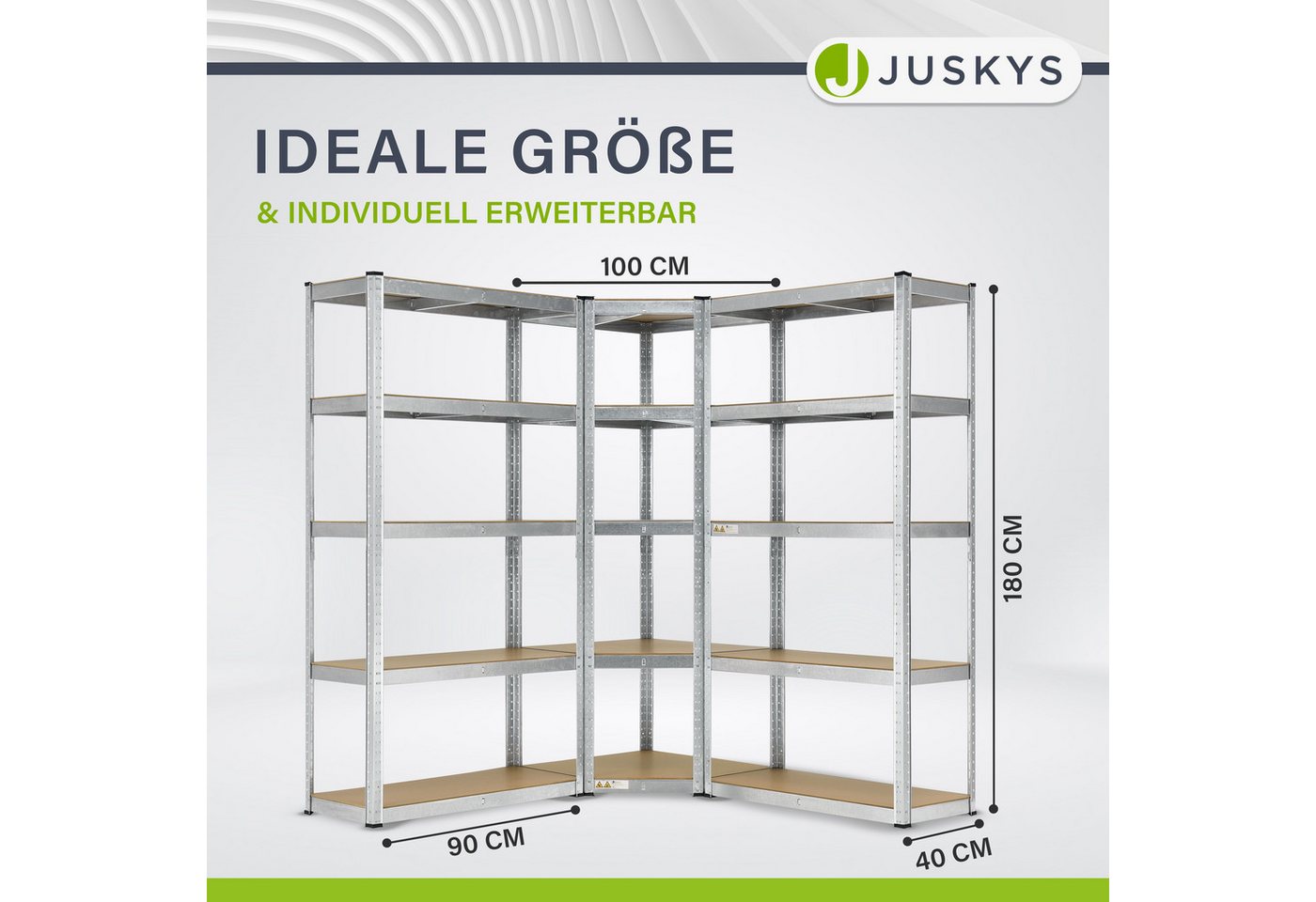 Juskys Schwerlastregal 3er Regalsystem, Kunststofffüße gegen Kratzer, flexibel aufbaubar – Bild 2 von 5