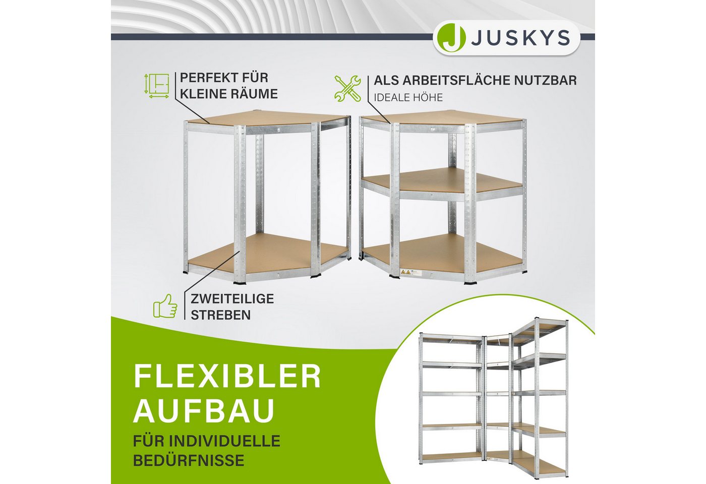 Juskys Schwerlastregal 3er Regalsystem, Kunststofffüße gegen Kratzer, flexibel aufbaubar – Bild 5 von 5