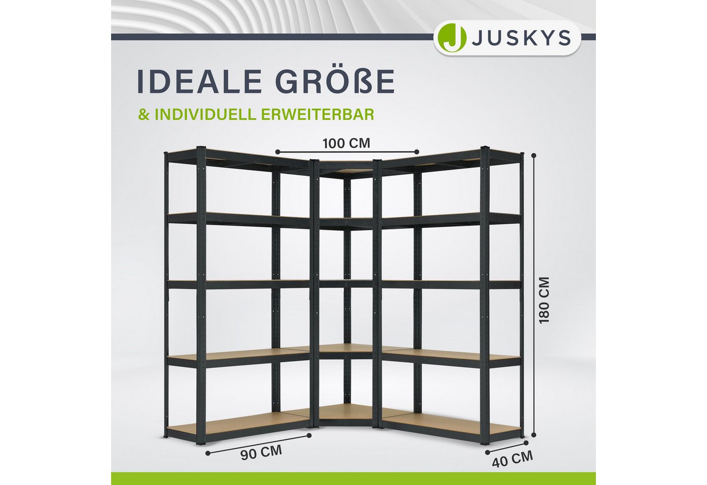Juskys Schwerlastregal 3er Regalsystem, Set, Kunststofffüße gegen Kratzer, flexibel aufbaubar – Bild 2 von 5