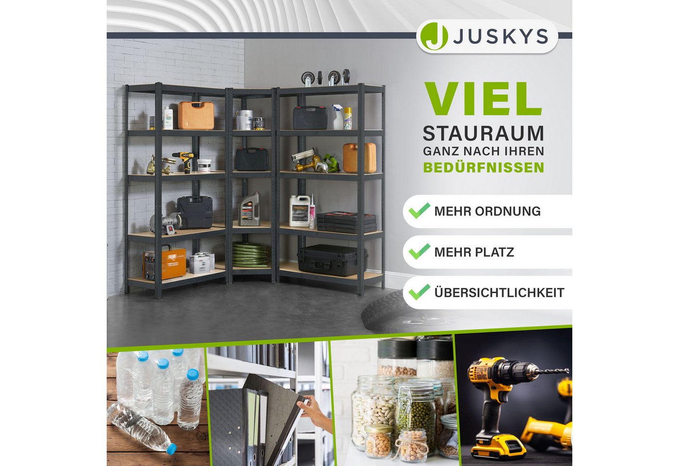 Juskys Schwerlastregal 3er Regalsystem, Set, Kunststofffüße gegen Kratzer, flexibel aufbaubar – Bild 3 von 5